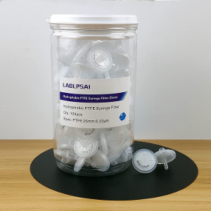 LABLPSAI Syringe Filter PTFE 25mm Diameter 0.22um Pore Size, Hydrophobic, 100Pcs